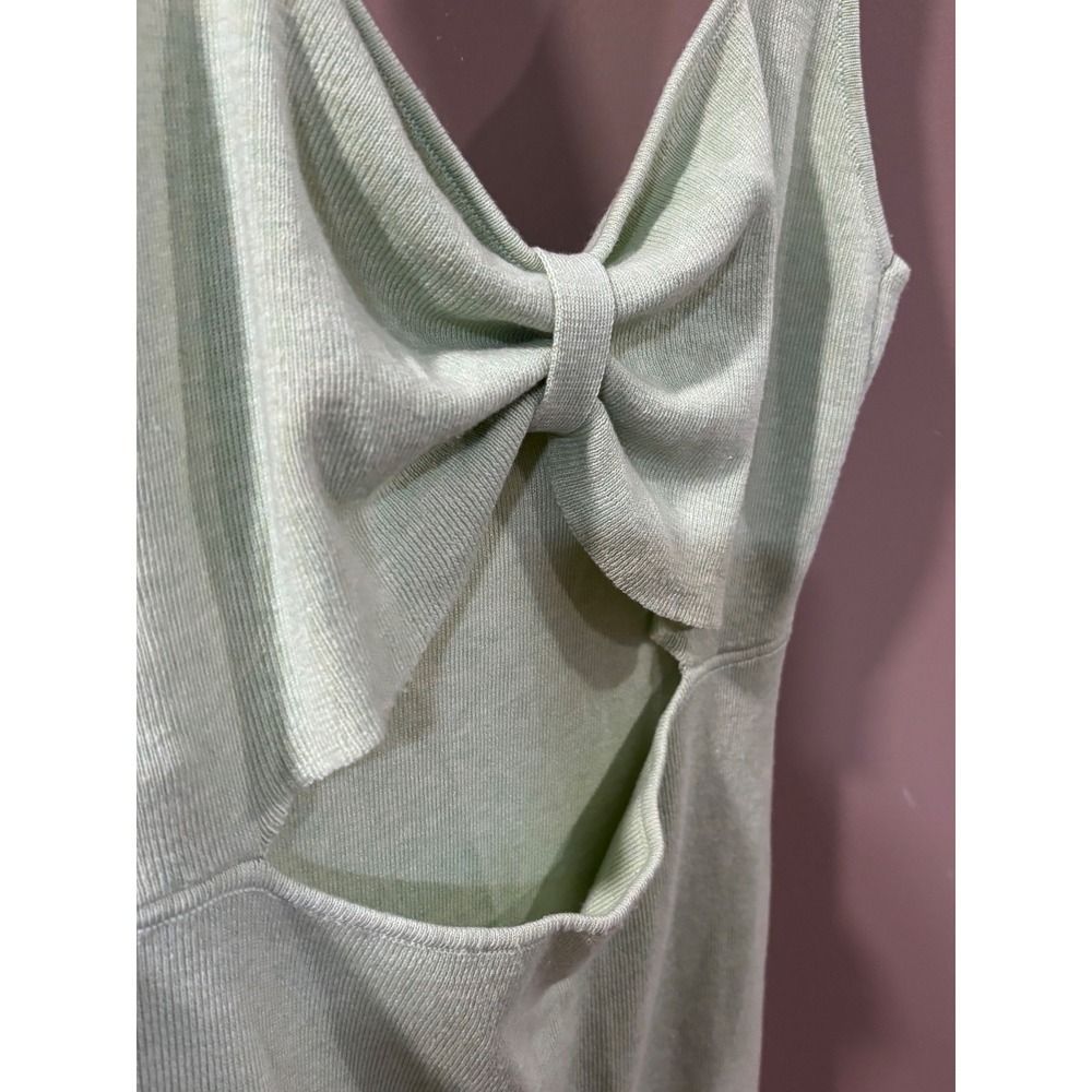 Pink Lily Sage Green Ribbed Knit Bow Front Cutout Midi Dress Size Large - Picture 4 of 5